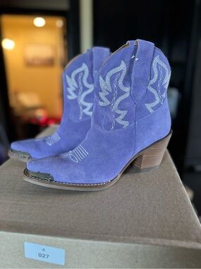 Dingo Purple Suede Western Ankle Boots
